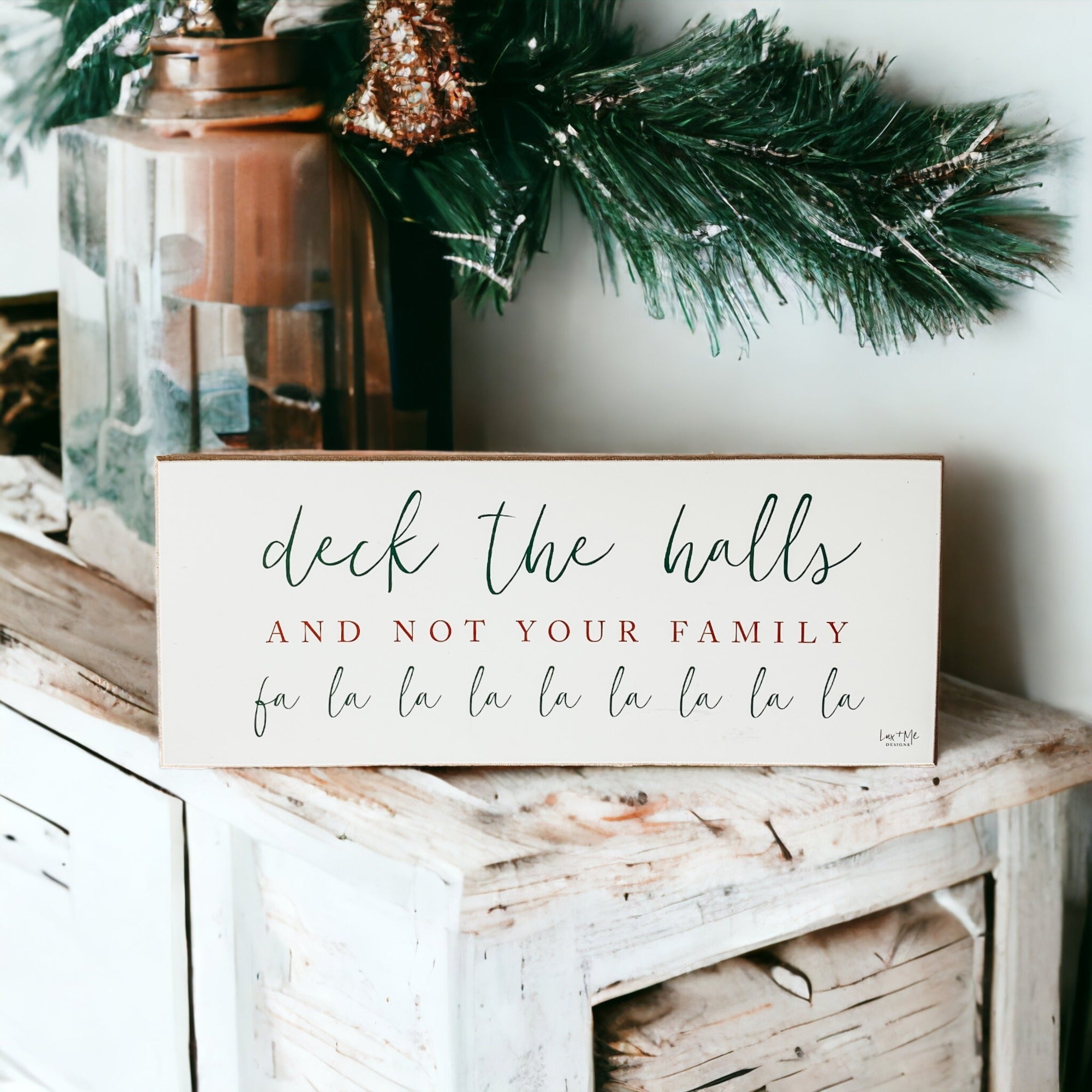 Deck The Halls Funny Christmas Wood Sign Handmade Tabletop Mantel Shelf Decor 10x4x1 Red Green