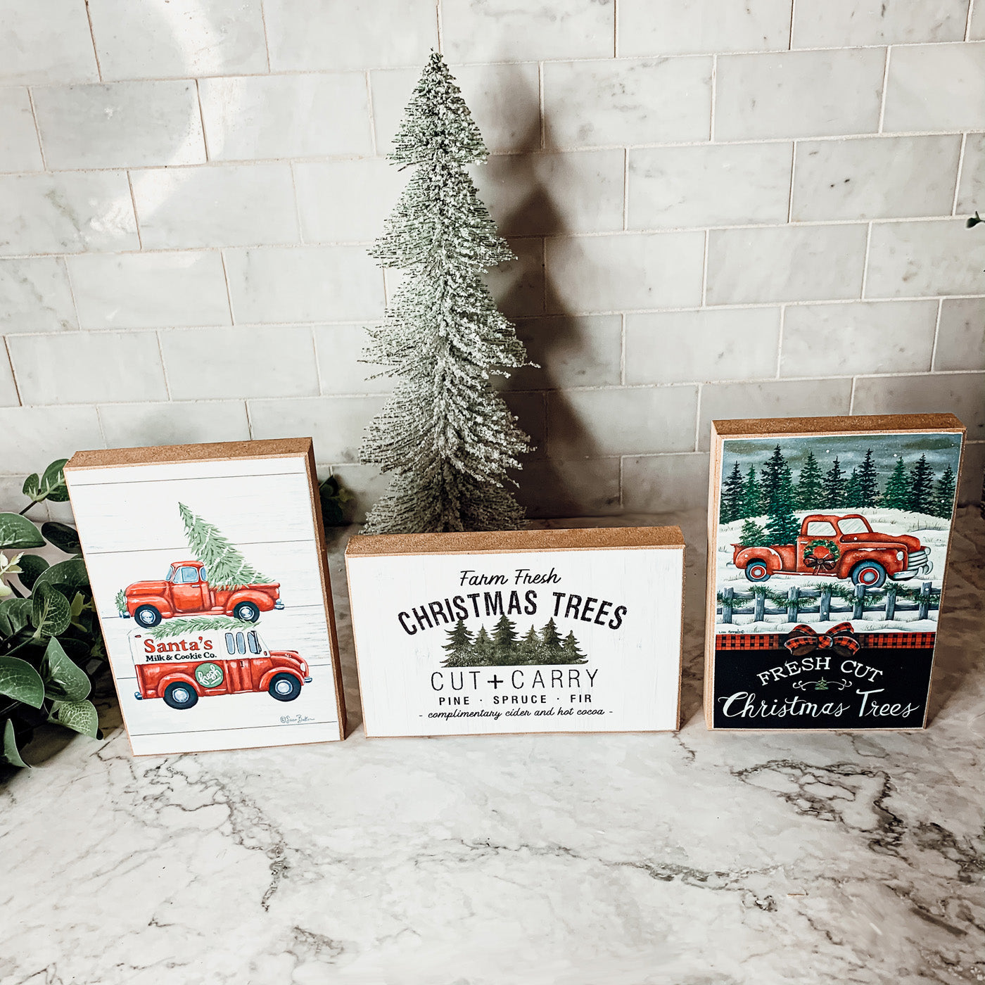 Farm Fresh Christmas Trees Cut And Carry Rustic 6x4x1 Wooden Block Sign Winter Holiday Decor
