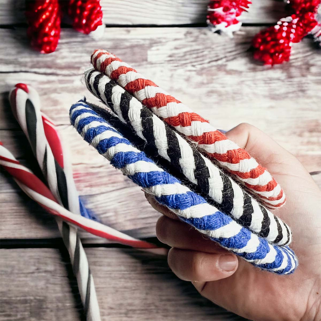 Blue Braided Holiday Coaster Set 4 Pack Candy Cane Stripe Table Protectors Absorbent Drink Mats