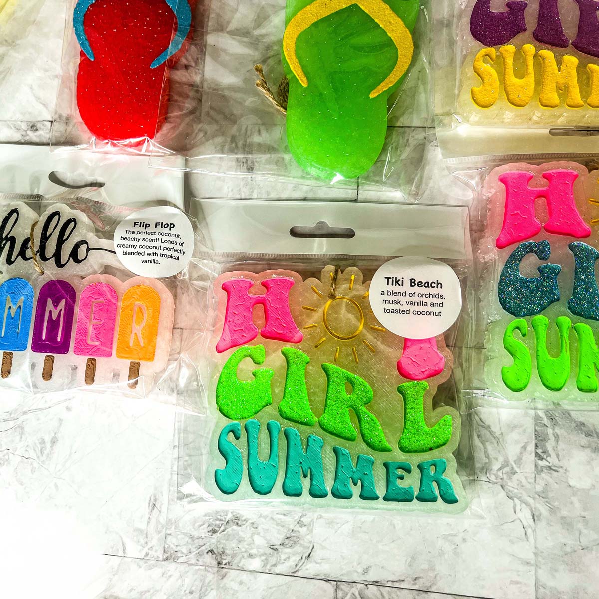 Hot Girl Summer Car Air Freshener Retro Sun Graphic Glitter Scented Hanging Car Accessory