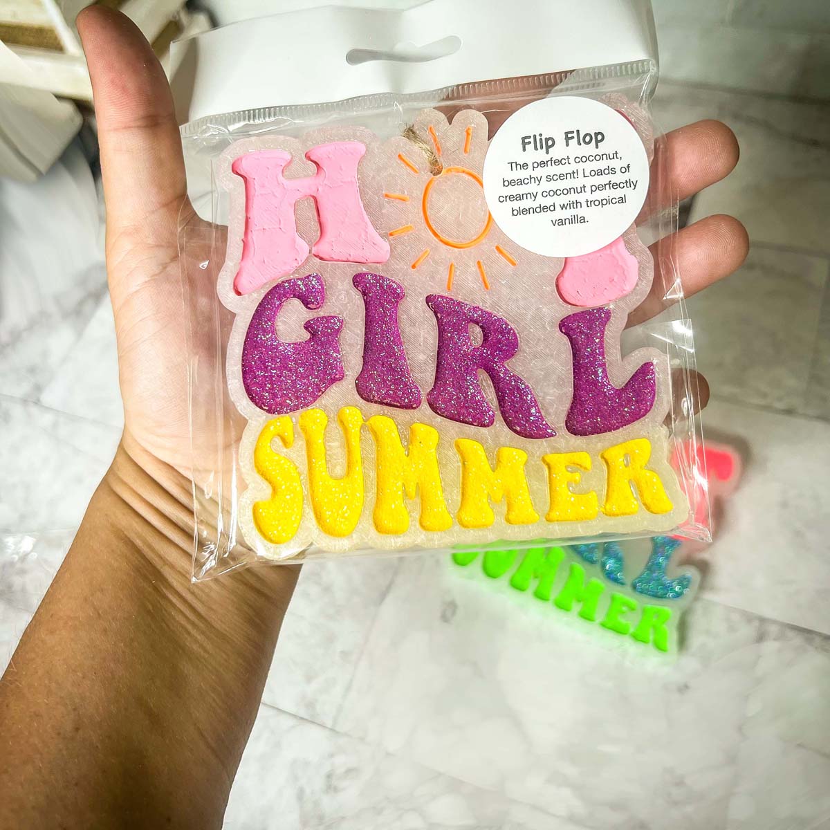 Hot Girl Summer Car Air Freshener Retro Sun Graphic Glitter Scented Hanging Car Accessory