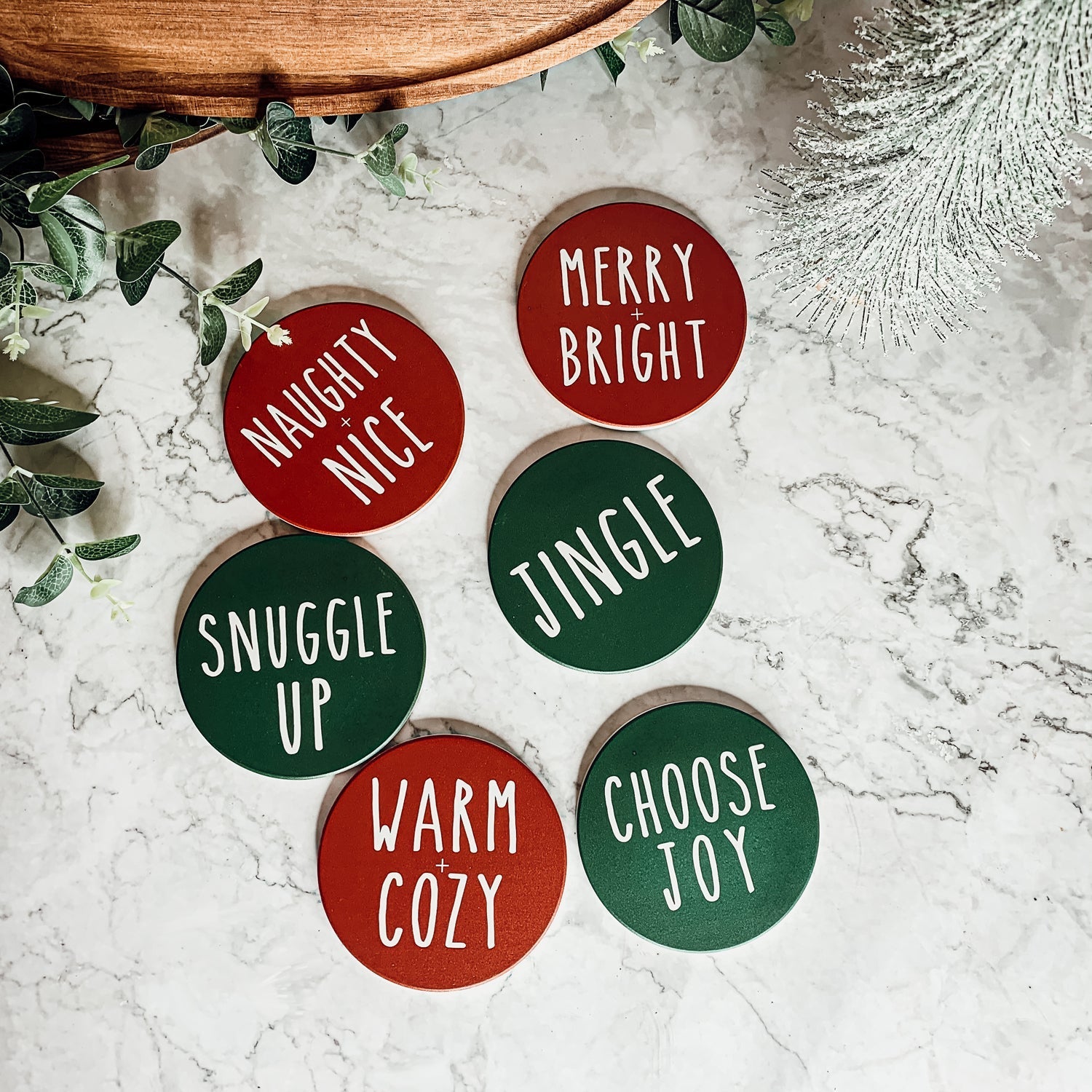 Holiday Ceramic Coaster Set With Cork Back Non Scratch Decorative Display Ready Table Accent