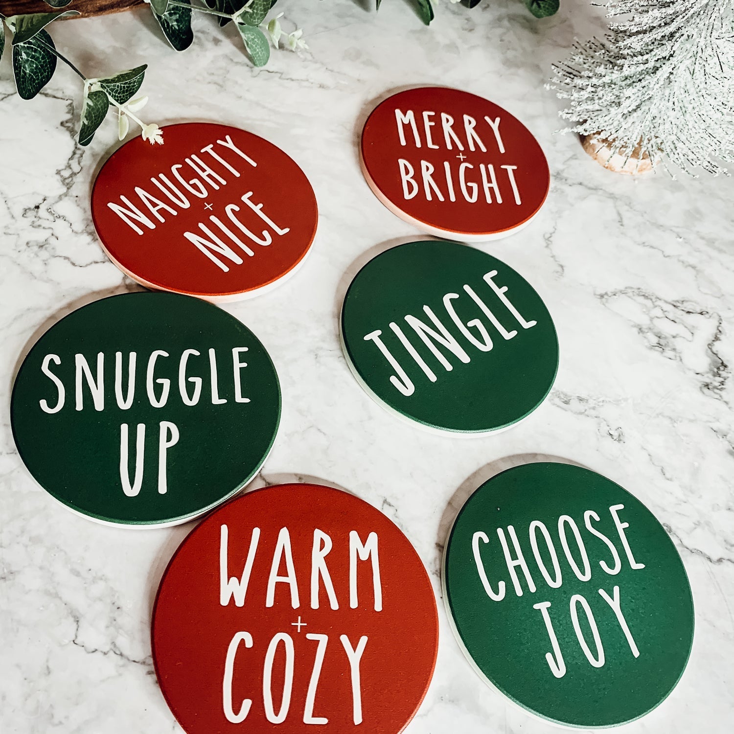 Holiday Ceramic Coaster Set With Cork Back Non Scratch Decorative Display Ready Table Accent