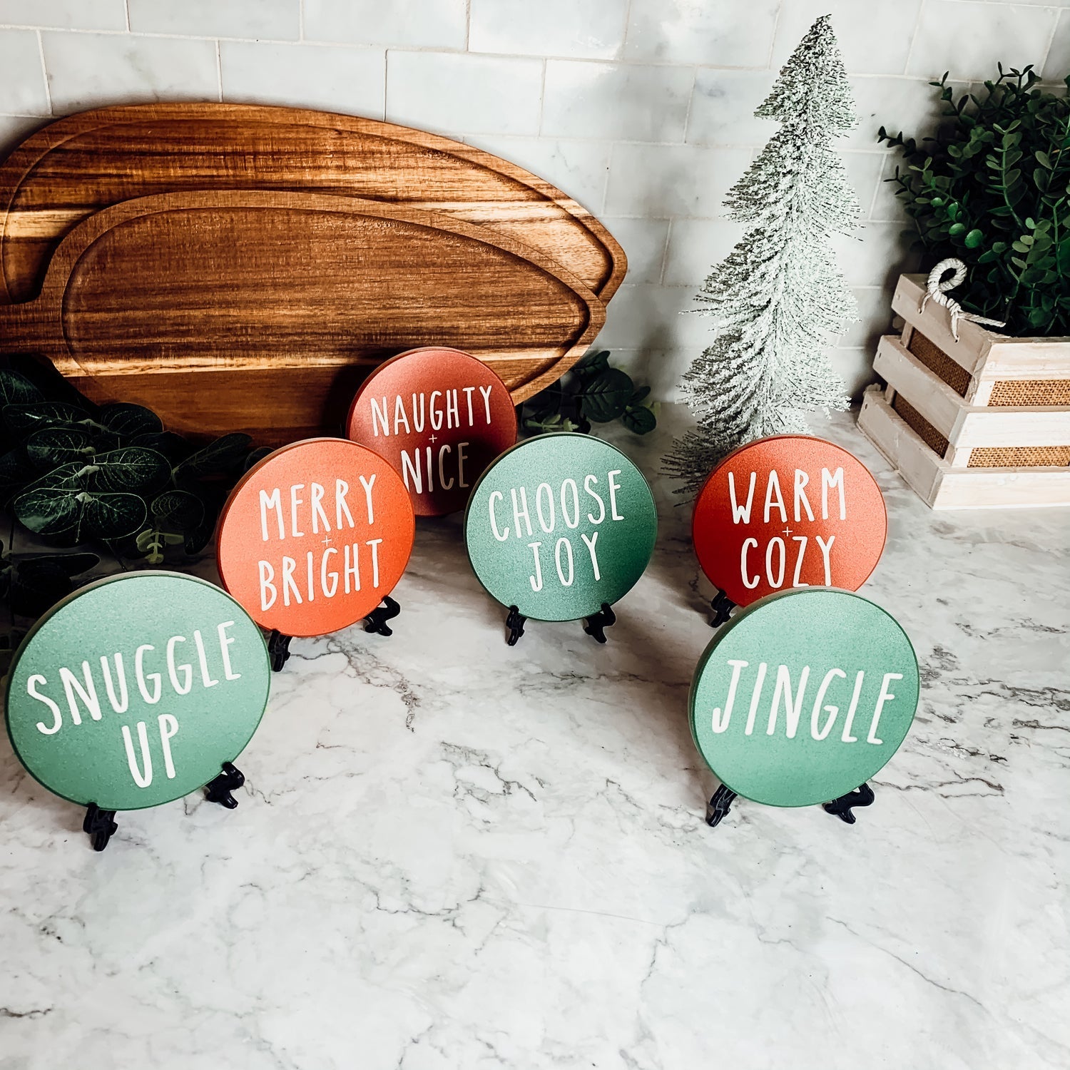 Holiday Ceramic Coaster Set With Cork Back Non Scratch Decorative Display Ready Table Accent