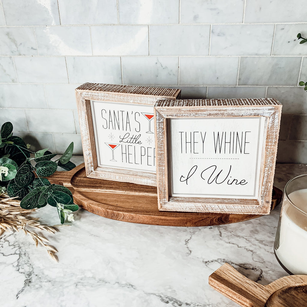 Santa Helper Double Sided Wooden Sign Wine Humor Holiday Decor Reversible Farmhouse Wall Plaque