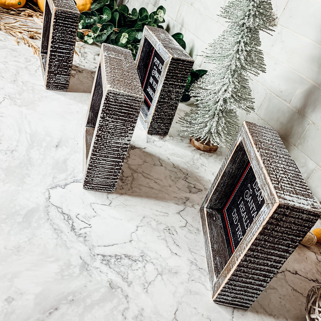 Black Chalkboard Style Wooden Christmas Sign Rustic Framed Holiday Wall Decor Set Of 4
