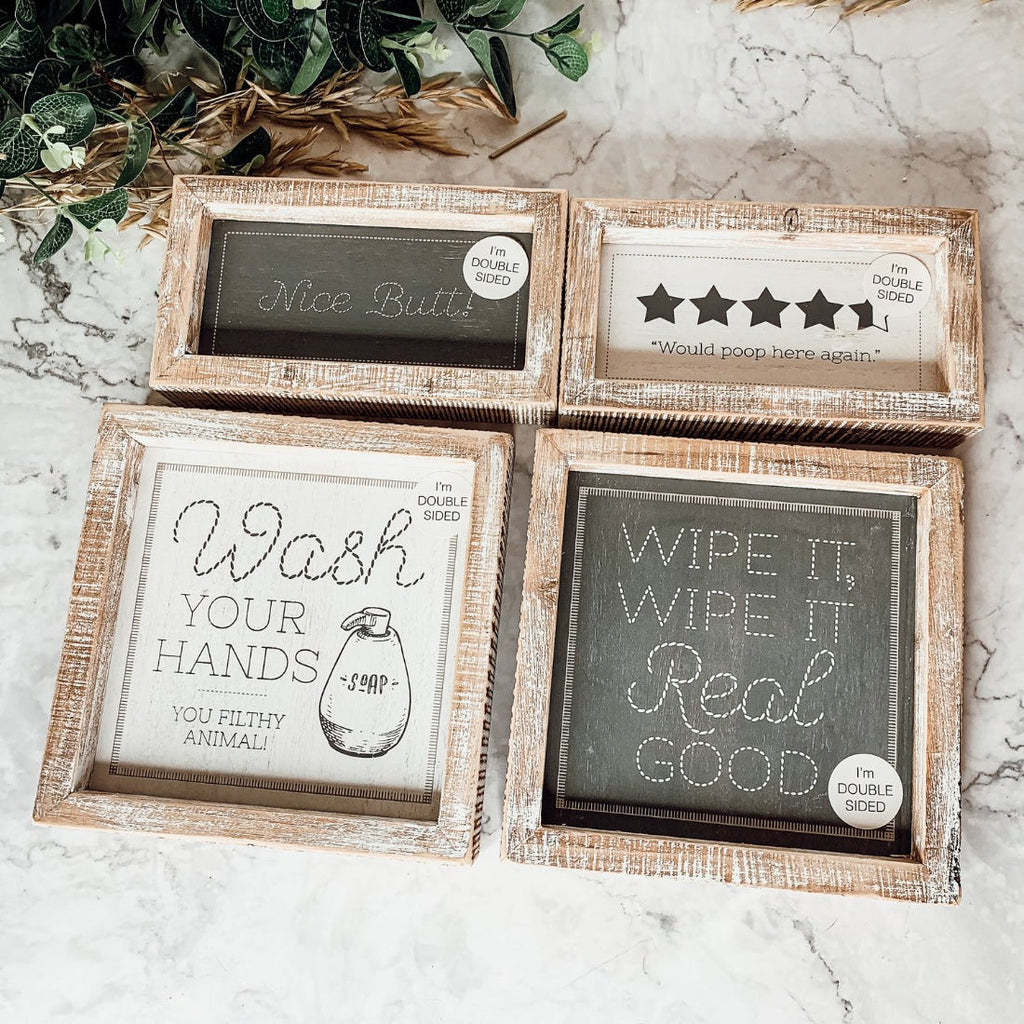Double Sided Humorous Bathroom Sign Wipe It Real Good Reminder Wash Hands After Use