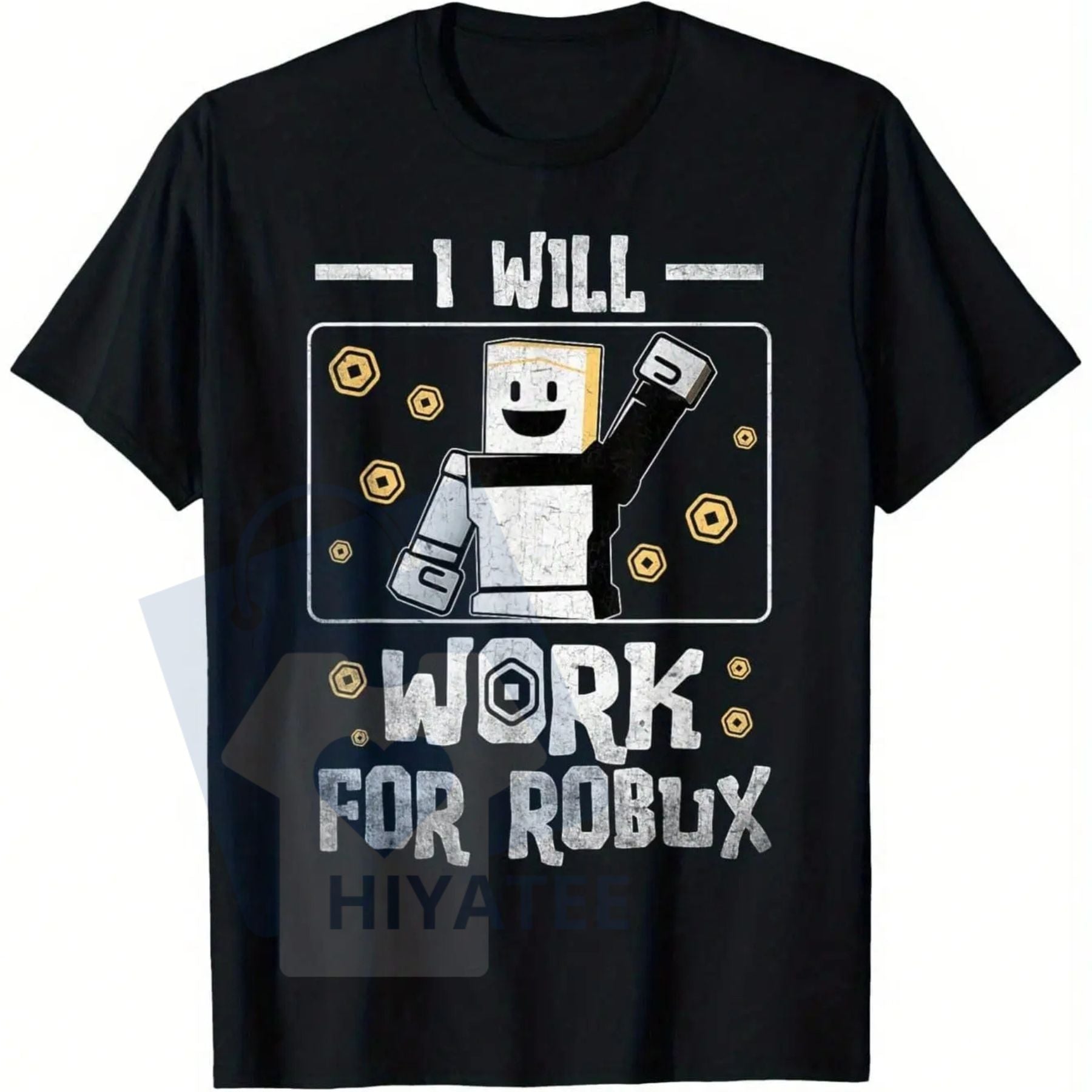 "I Will Work For Robux" T-Shirt – Pixelated Graphic Breathable Cotton Tee For Gamers