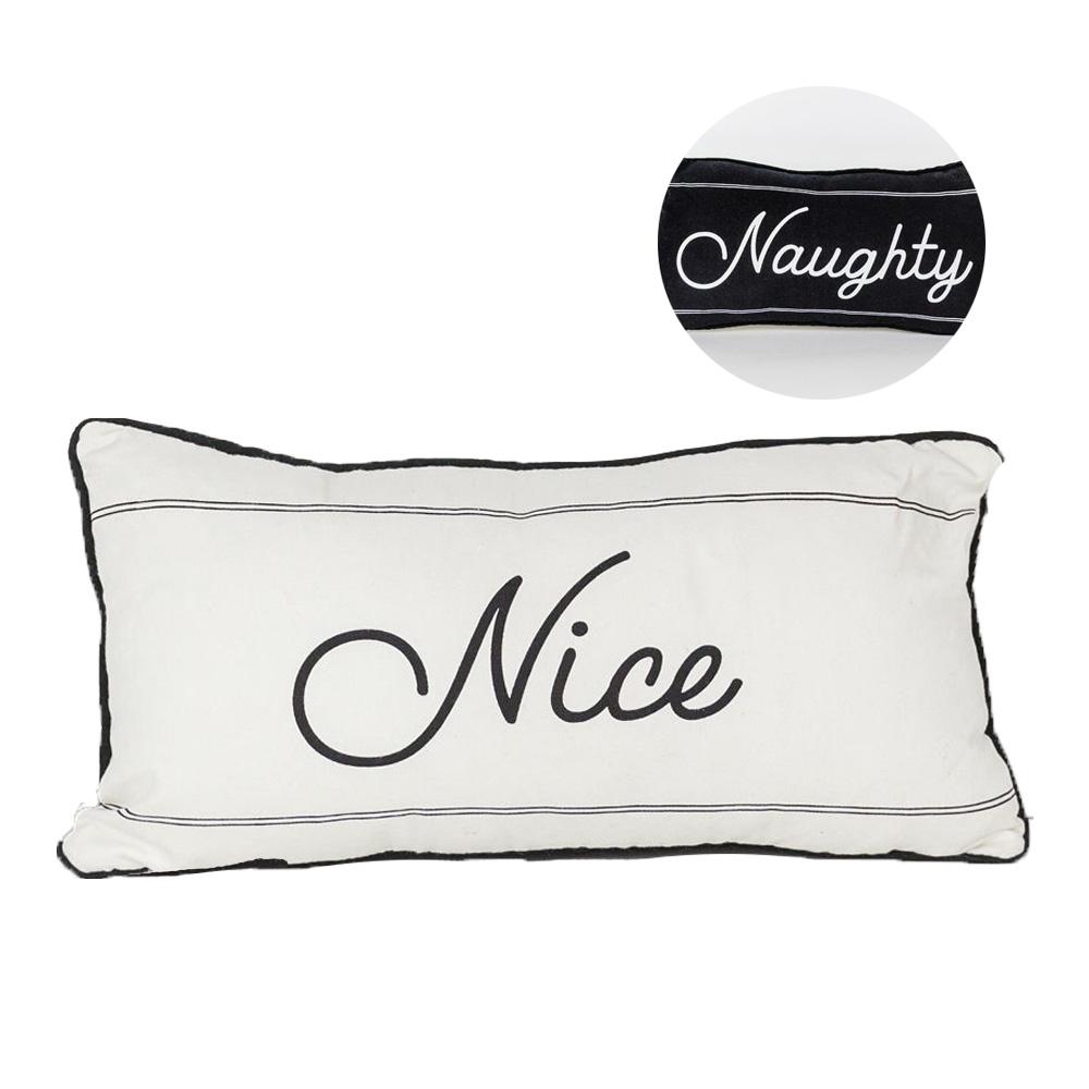 Naughty Or Nice Reversible Canvas Throw Pillow Black White Double Sided Holiday Decorative Accent