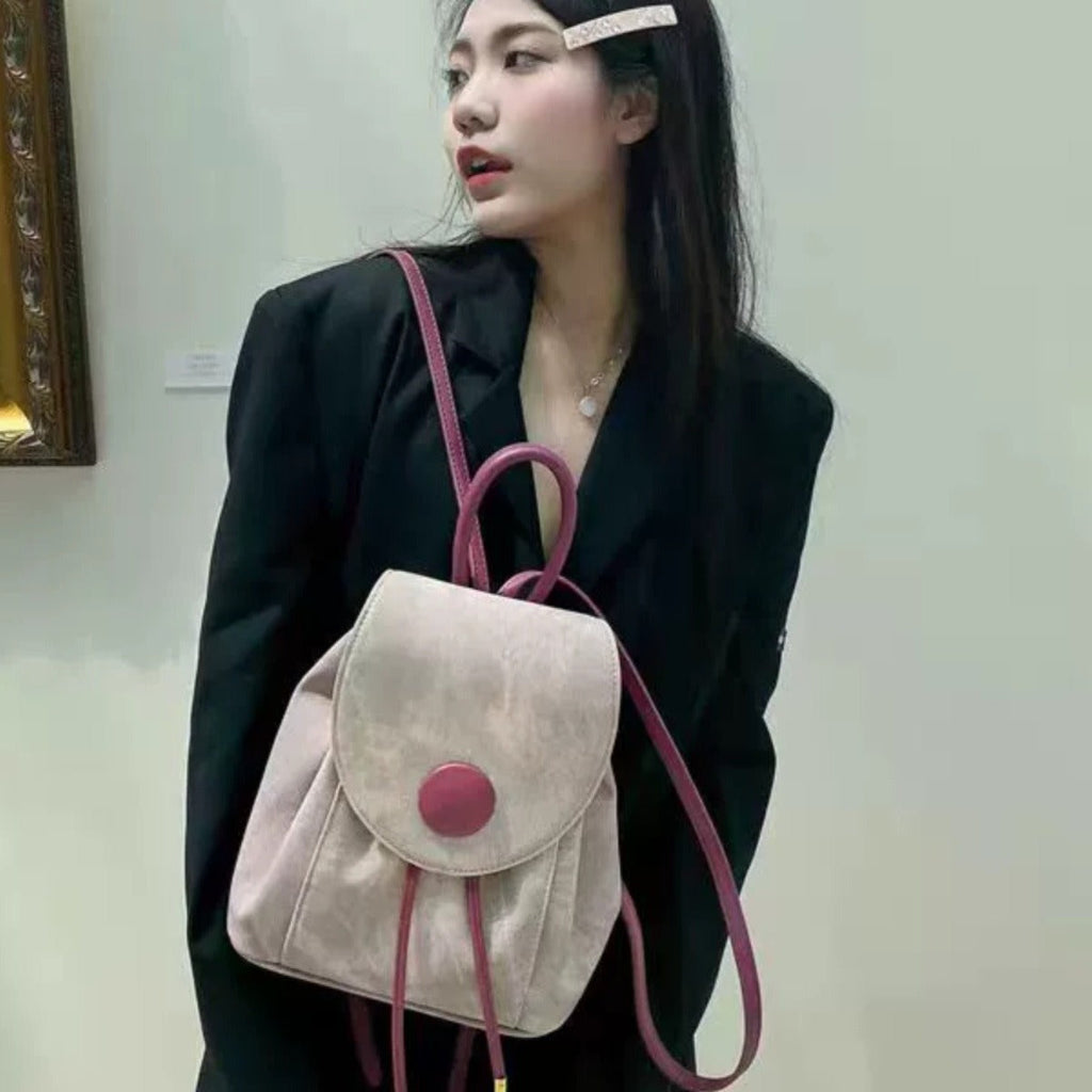 Small denim pink backpack, schoolgirl bag, large capacity travel backpack