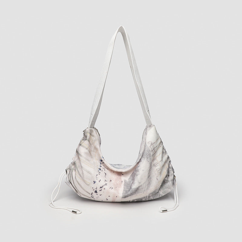 Hobo bag for women, Printed pleated canvas shoulder bag, Women's casual shoulder commuter bag