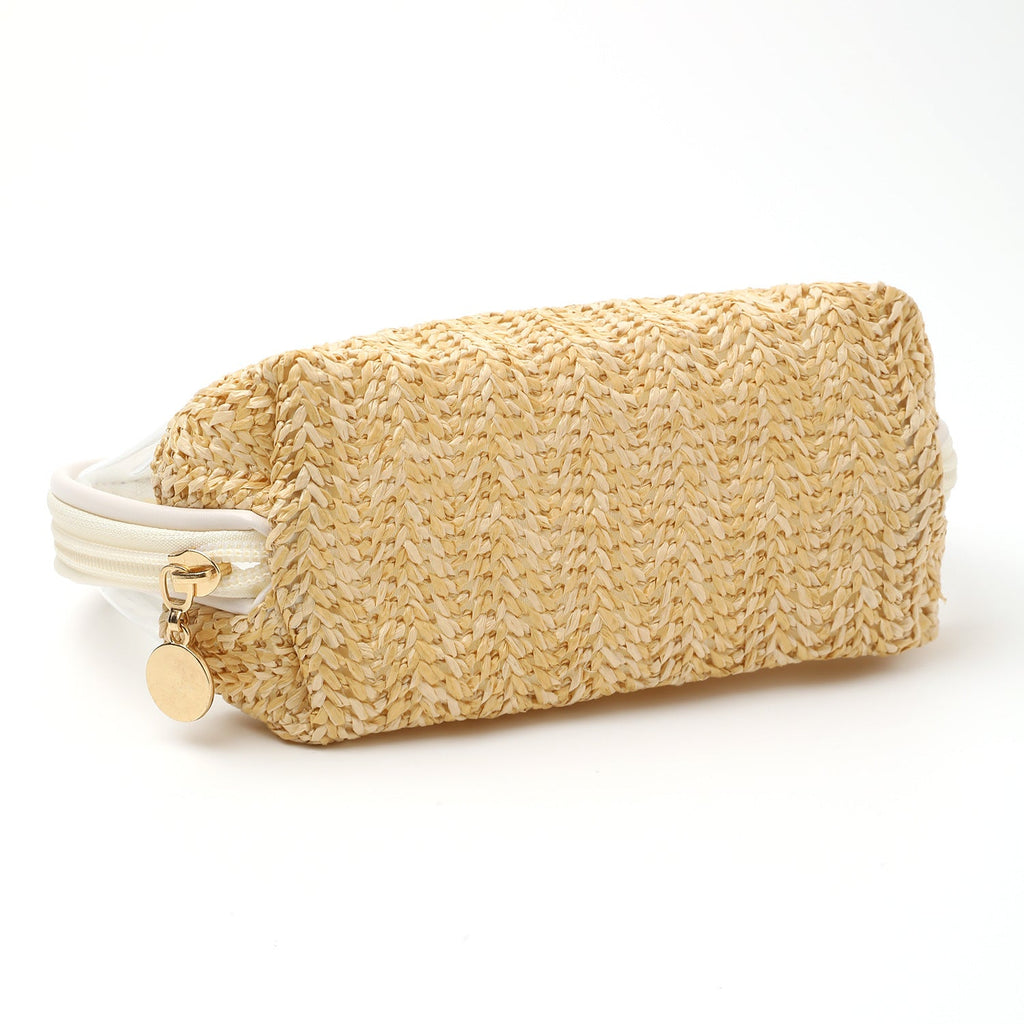 Travel makeup bag,Makeup bag organizers,Makeup bags small, woven cosmetics storage bag, portable waterproof cosmetic bag, small straw travel storage bag