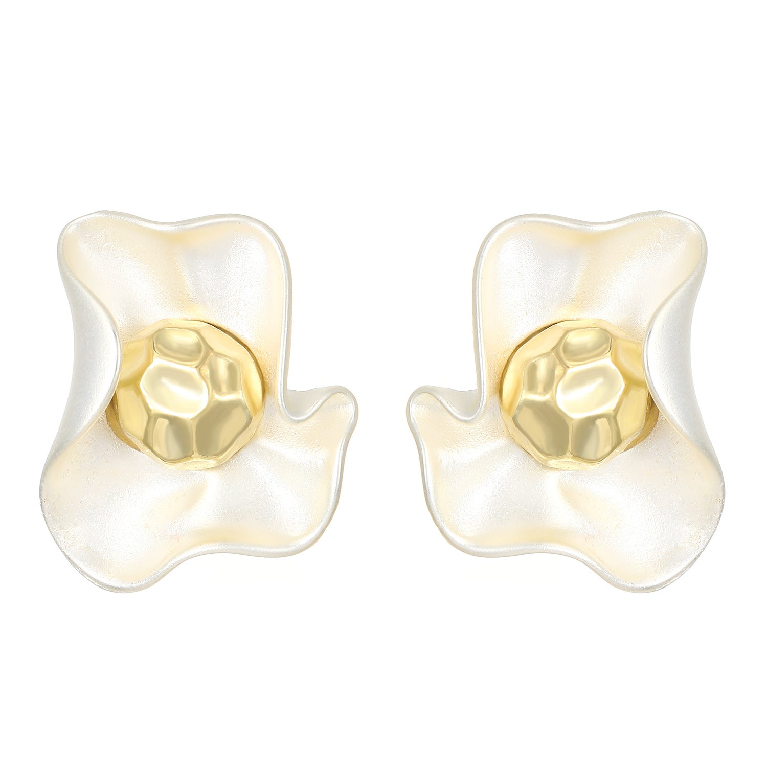 Luxury Matte Wavy Petal Earrings with Geometric Gold Ball Unique Design
