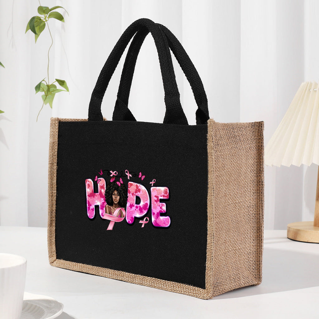 Cotton and linen canvas tote bag, printed letter tote bag, portable light handbag, gift shopping bag