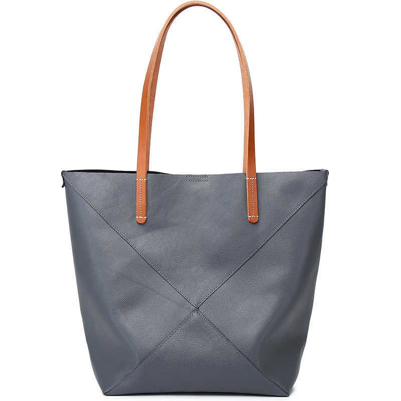 Elegant Genuine Leather Shoulder Bag - Stylish Folding Geometric Bucket Bag & Large Capacity Tote for Women hobo