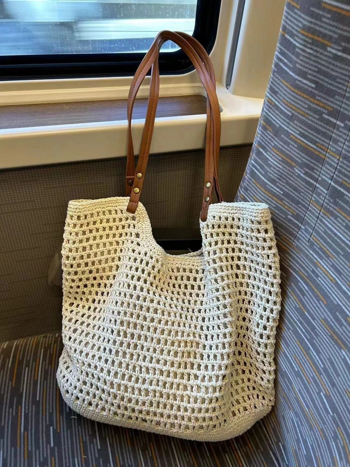 Grid knitted hobo bag, travel commuter shoulder bag, travel large capacity armpit bag, crochet hobo purse
