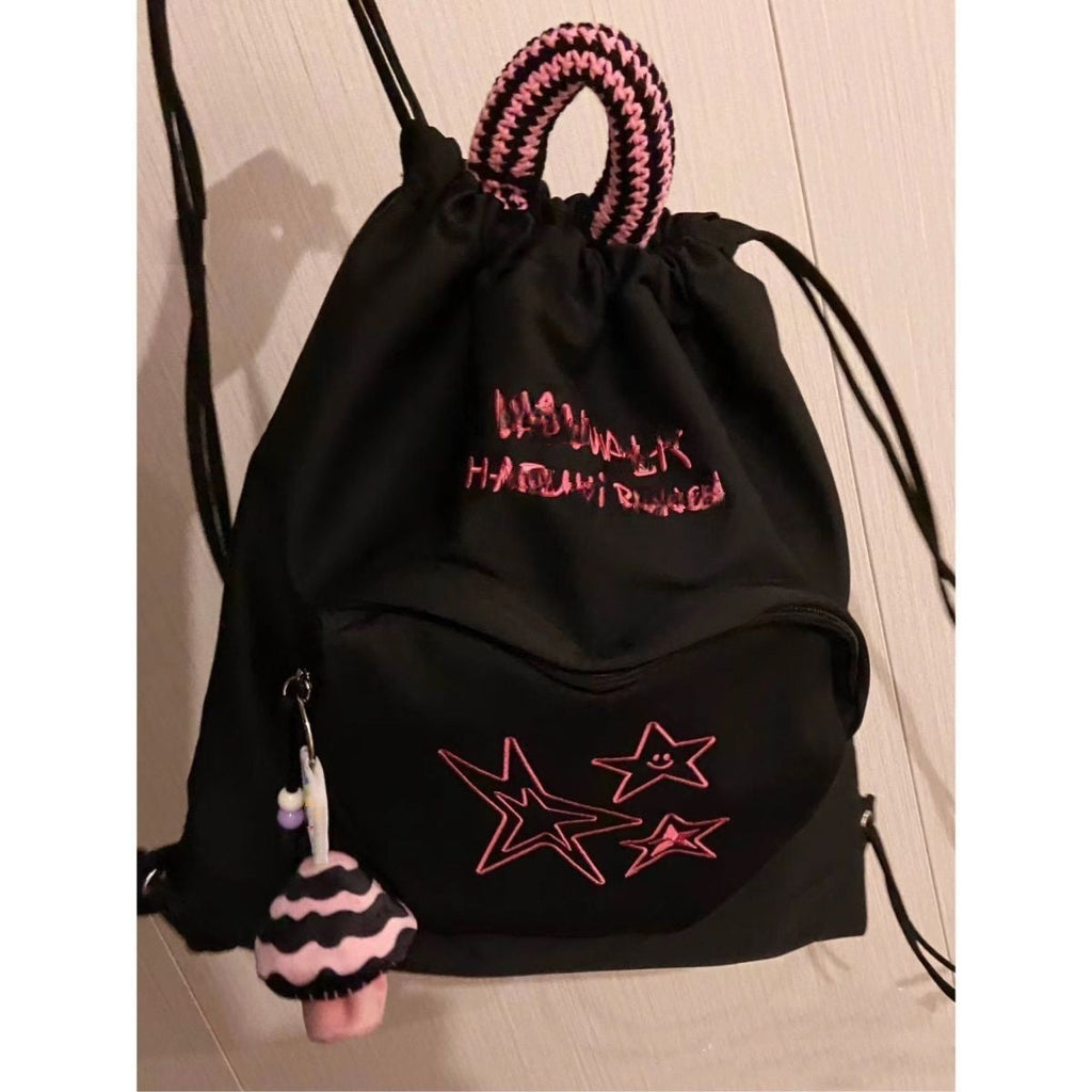Retro denim travel backpack, drawstring women's backpack purse, casual small backpack women