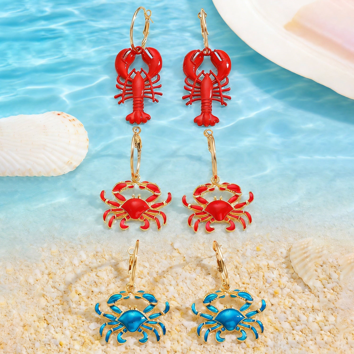 Beach Ocean Vacation Style Exaggerated Alloy Lobster Crab Pendant Earrings