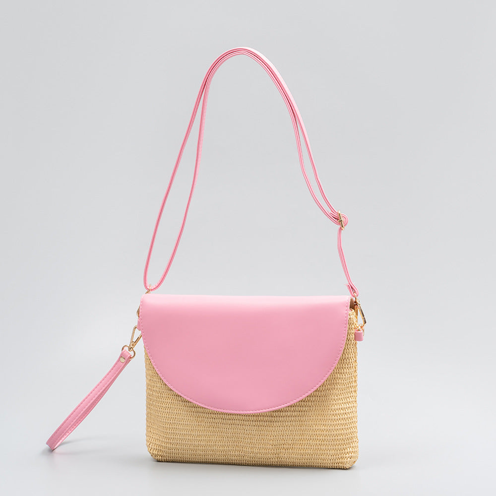Holiday straw bag, small solid color shoulder bag, small crossbody beach bag, seaside beach bag evening clutch woven bag women
