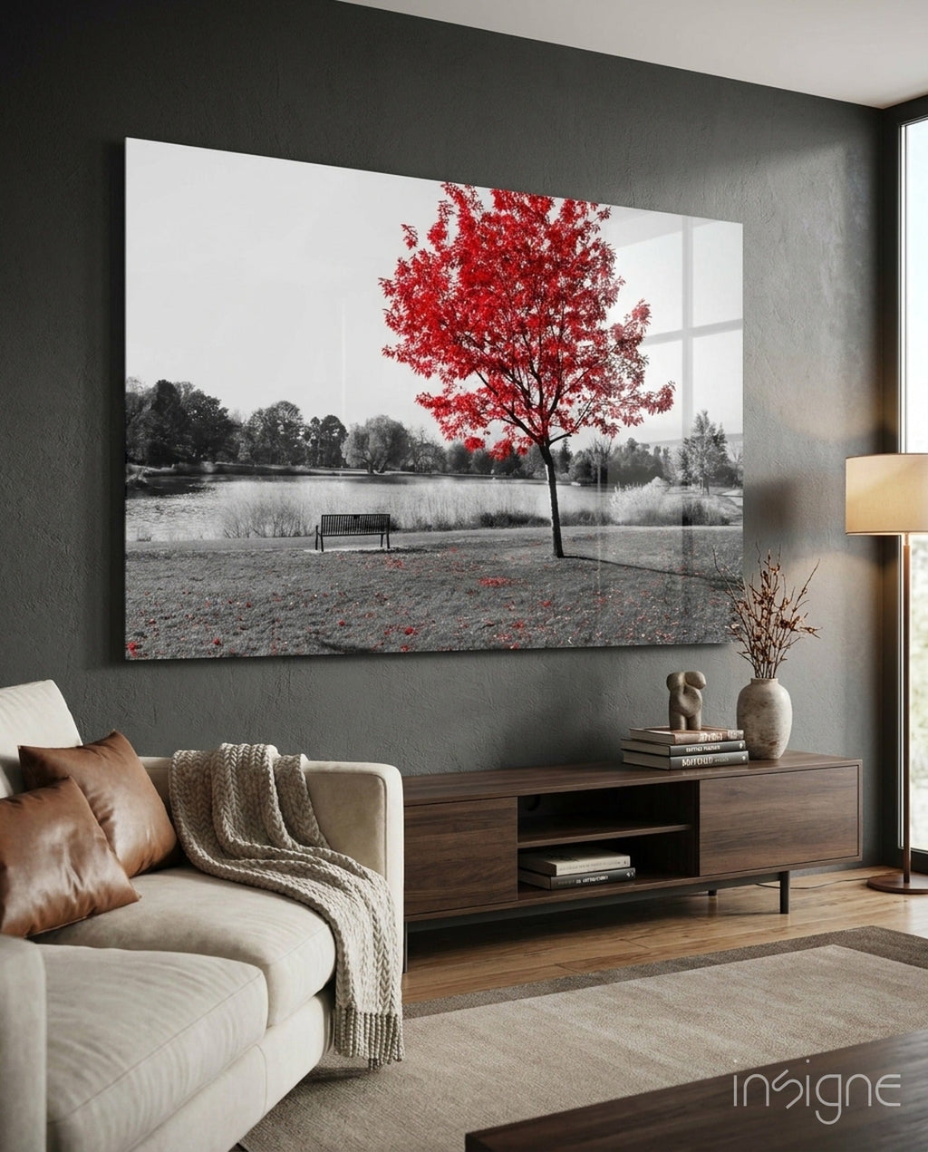 Red Tree Glass Wall Art
