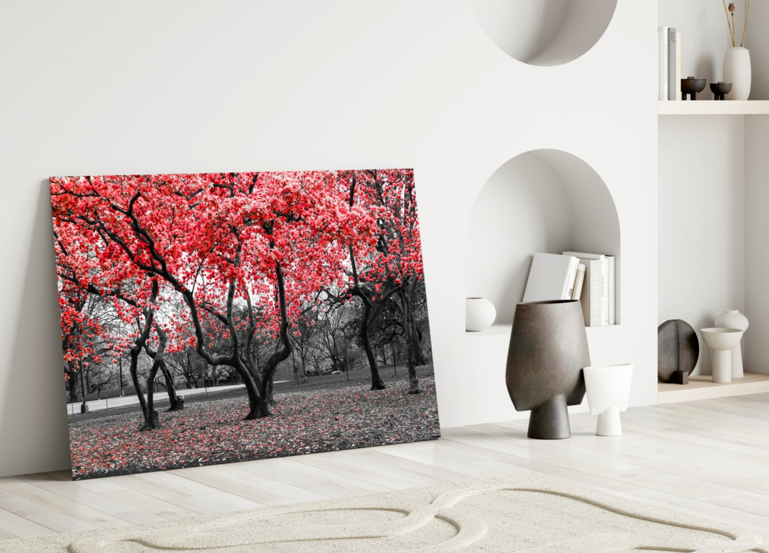 Red Tree Glass Wall Art