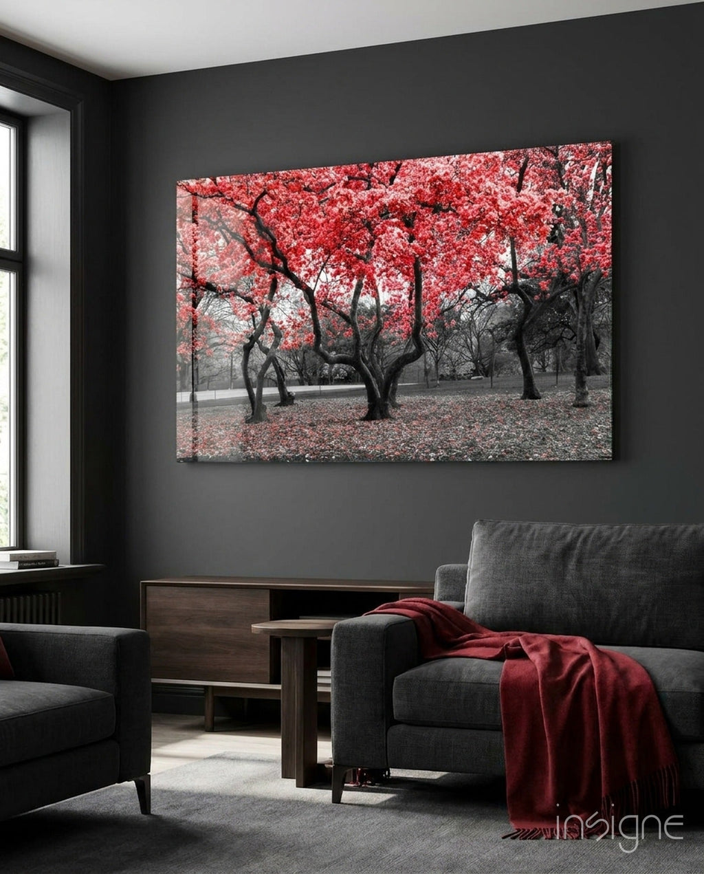 Red Tree Glass Wall Art