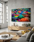 Colorful Umbrellas Glass Wall Art