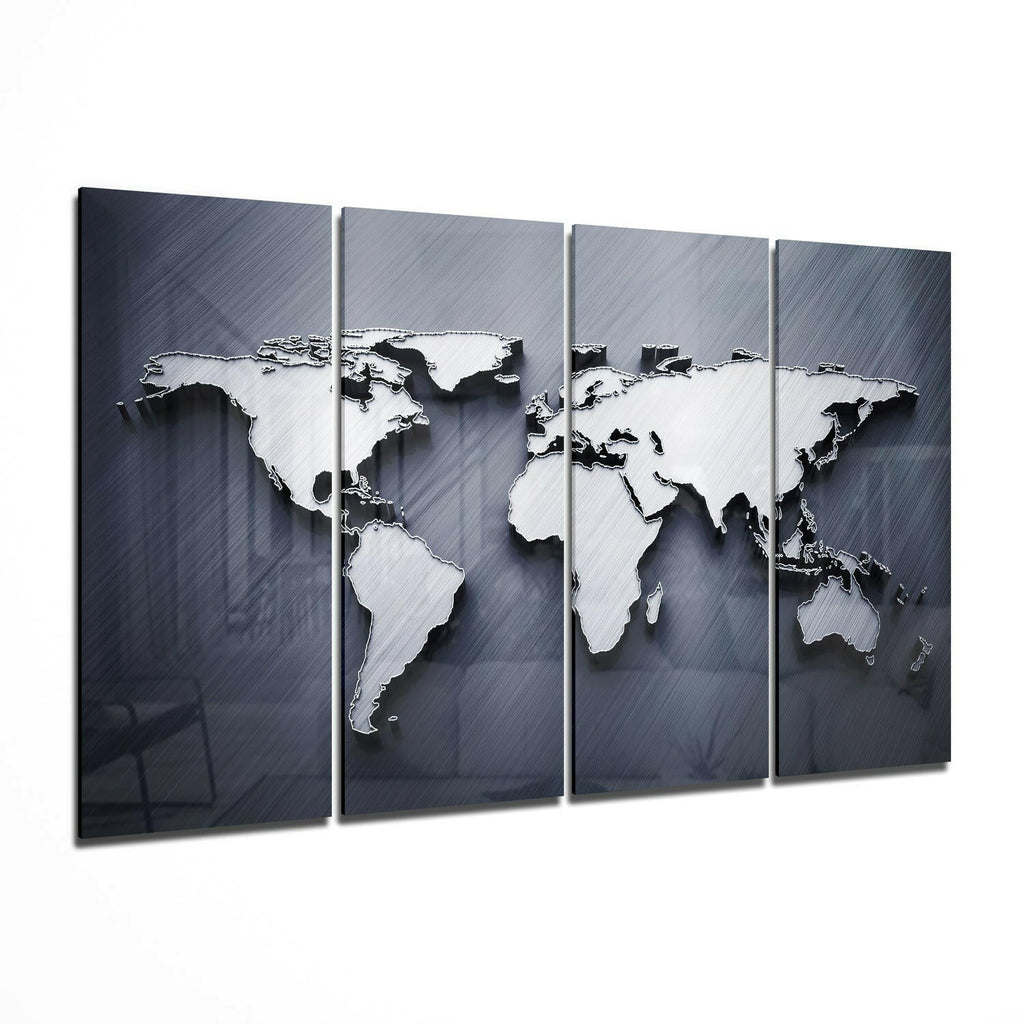 World Map 4 Pieces Mega Glass Wall Art (59"x36")