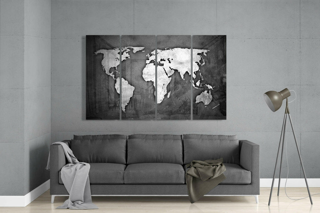 World Map 4 Pieces Mega Glass Wall Art (59"x36")
