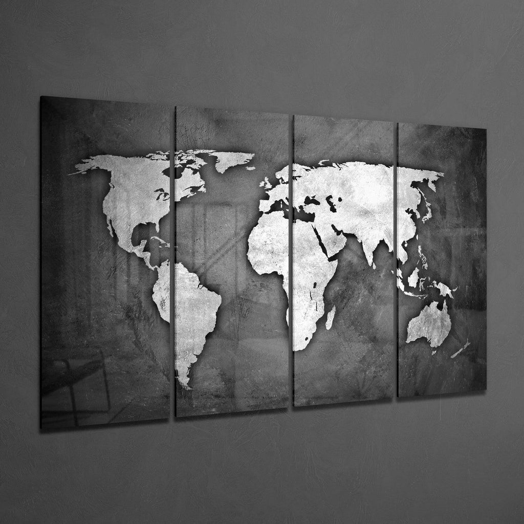 World Map 4 Pieces Mega Glass Wall Art (59"x36")