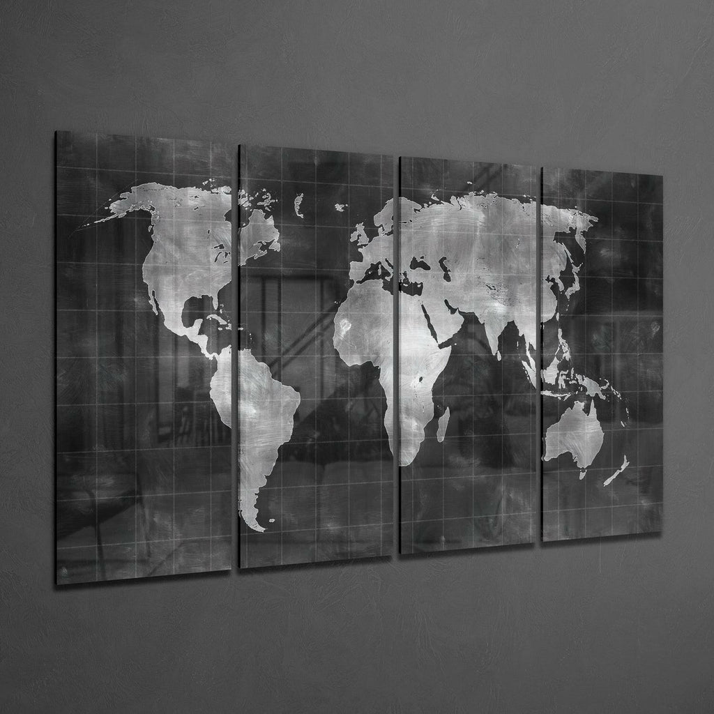 World Map 4 Pieces Mega Glass Wall Art (59"x36")