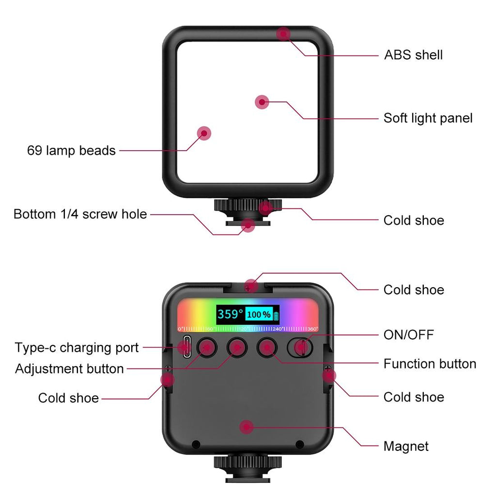 NNEIDS Handheld Camera Led Light - Full Colour Beauty Fill - Black