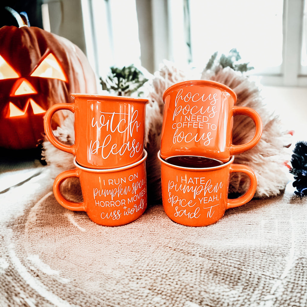 Witch Please Orange Ceramic Campfire Mug 14.5oz Double-Sided White Lettering