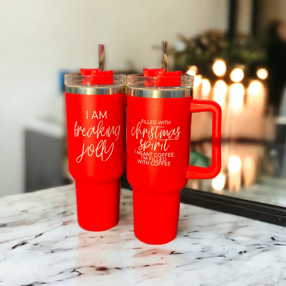 Christmas Coffee Tumbler 40oz Insulated Travel Mug With Handle Lid Straw Red