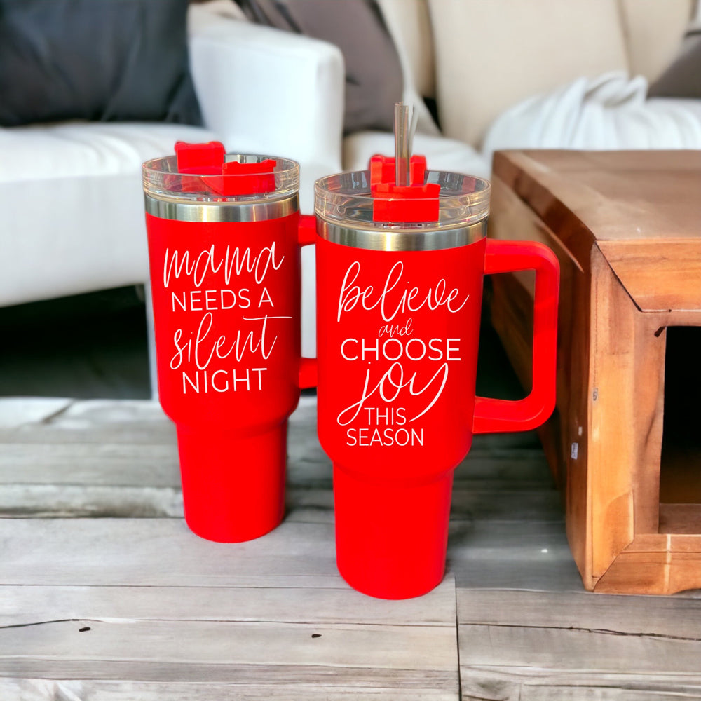 Believe Joy 40oz Insulated Tumbler With Handle Lid Straw Holiday Travel Mug