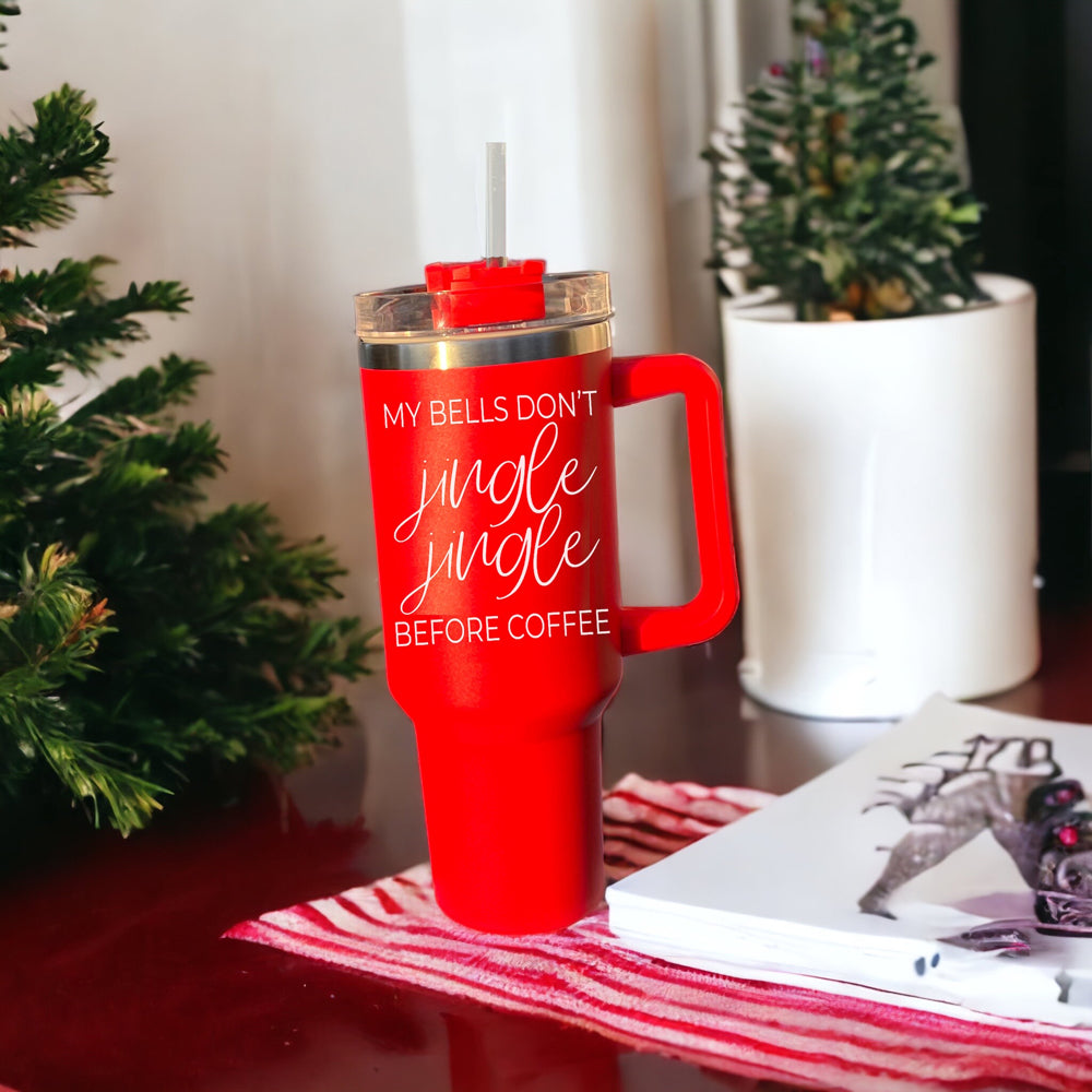 40oz Insulated Coffee Mug With Handle Lid Straw Funny Holiday Jingle Quote