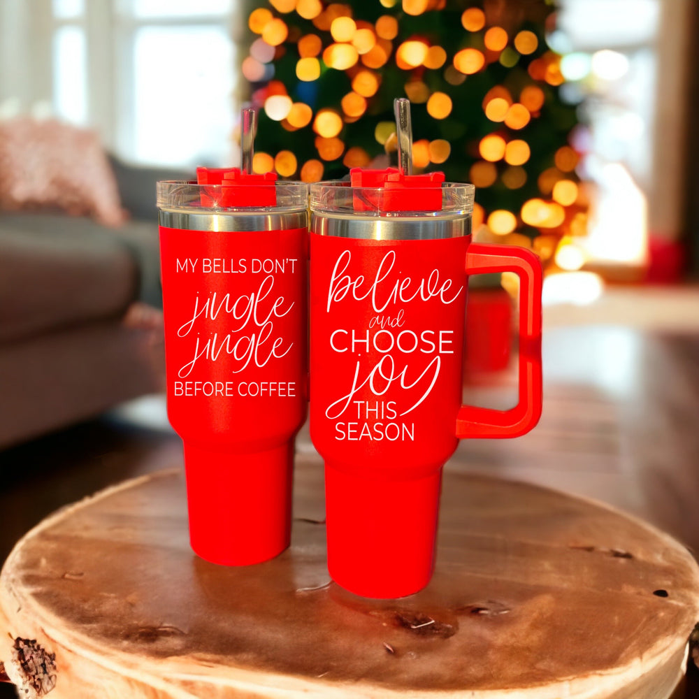 40oz Insulated Coffee Mug With Handle Lid Straw Funny Holiday Jingle Quote