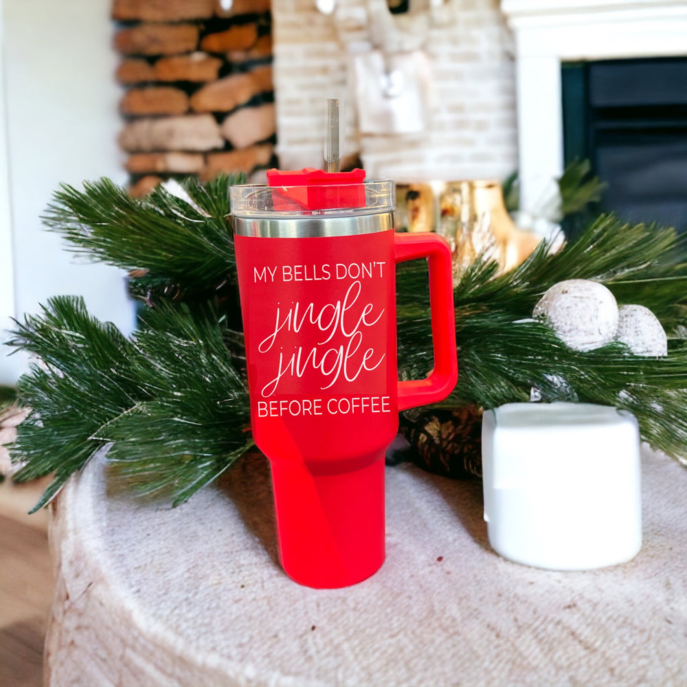 40oz Insulated Coffee Mug With Handle Lid Straw Funny Holiday Jingle Quote