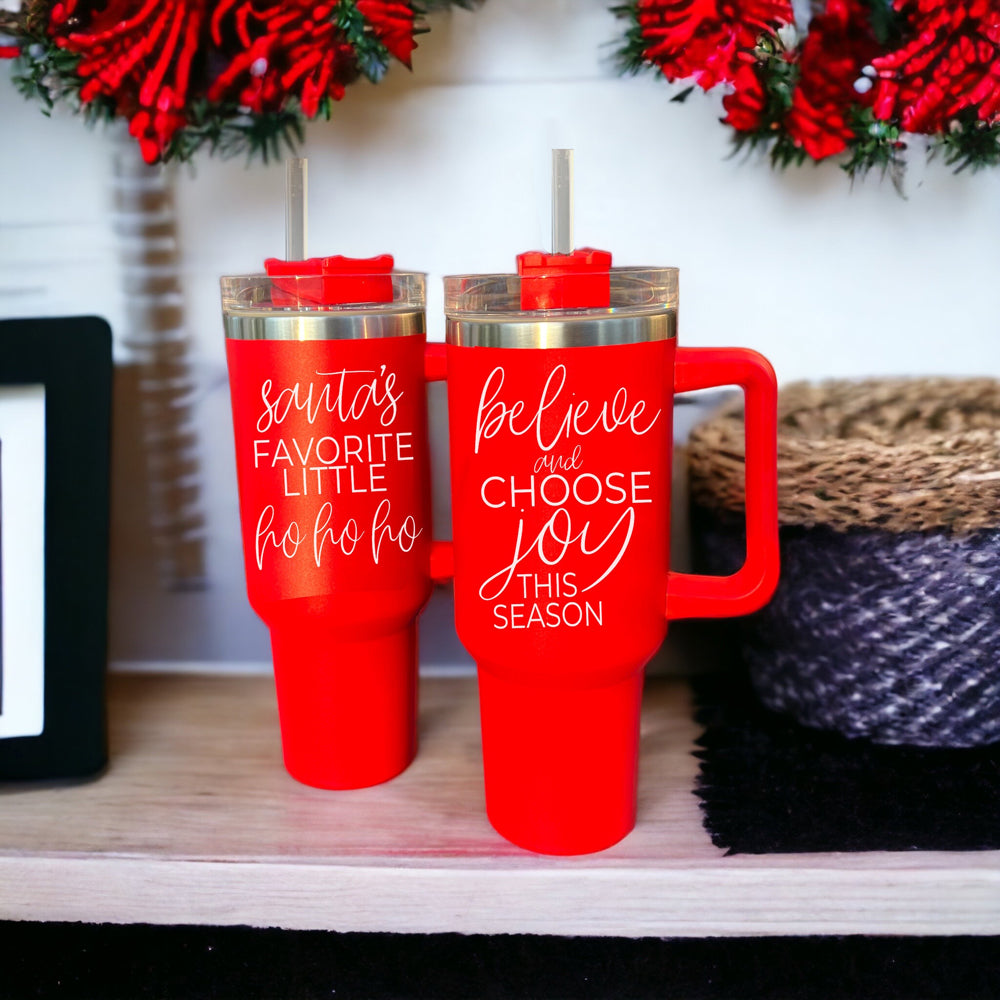 Believe Joy 40oz Insulated Tumbler With Handle Lid Straw Holiday Travel Mug