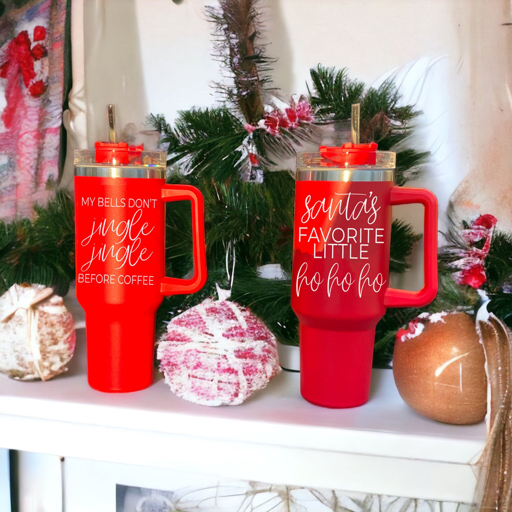 40oz Insulated Tumbler Mug With Handle Lid And Straw Santa Ho Ho Funny Holiday