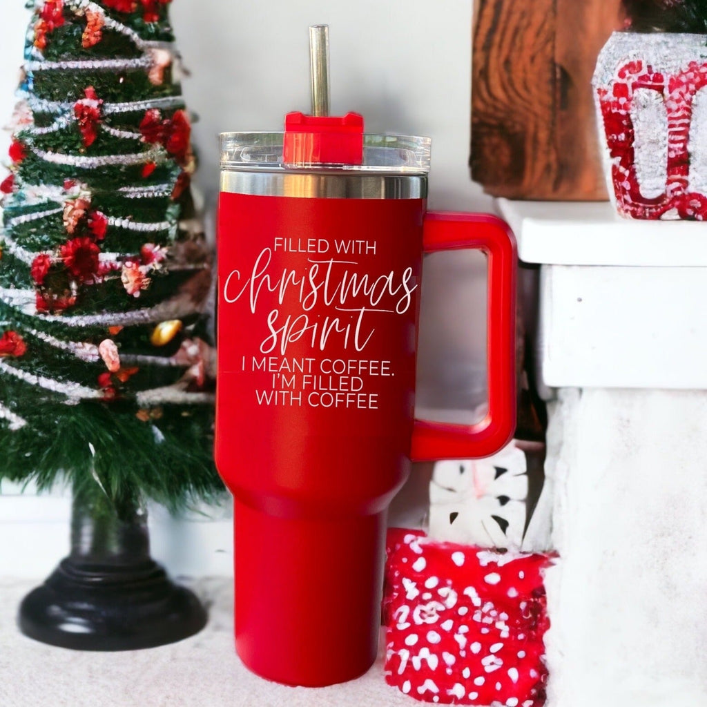Christmas Coffee Tumbler 40oz Insulated Travel Mug With Handle Lid Straw Red