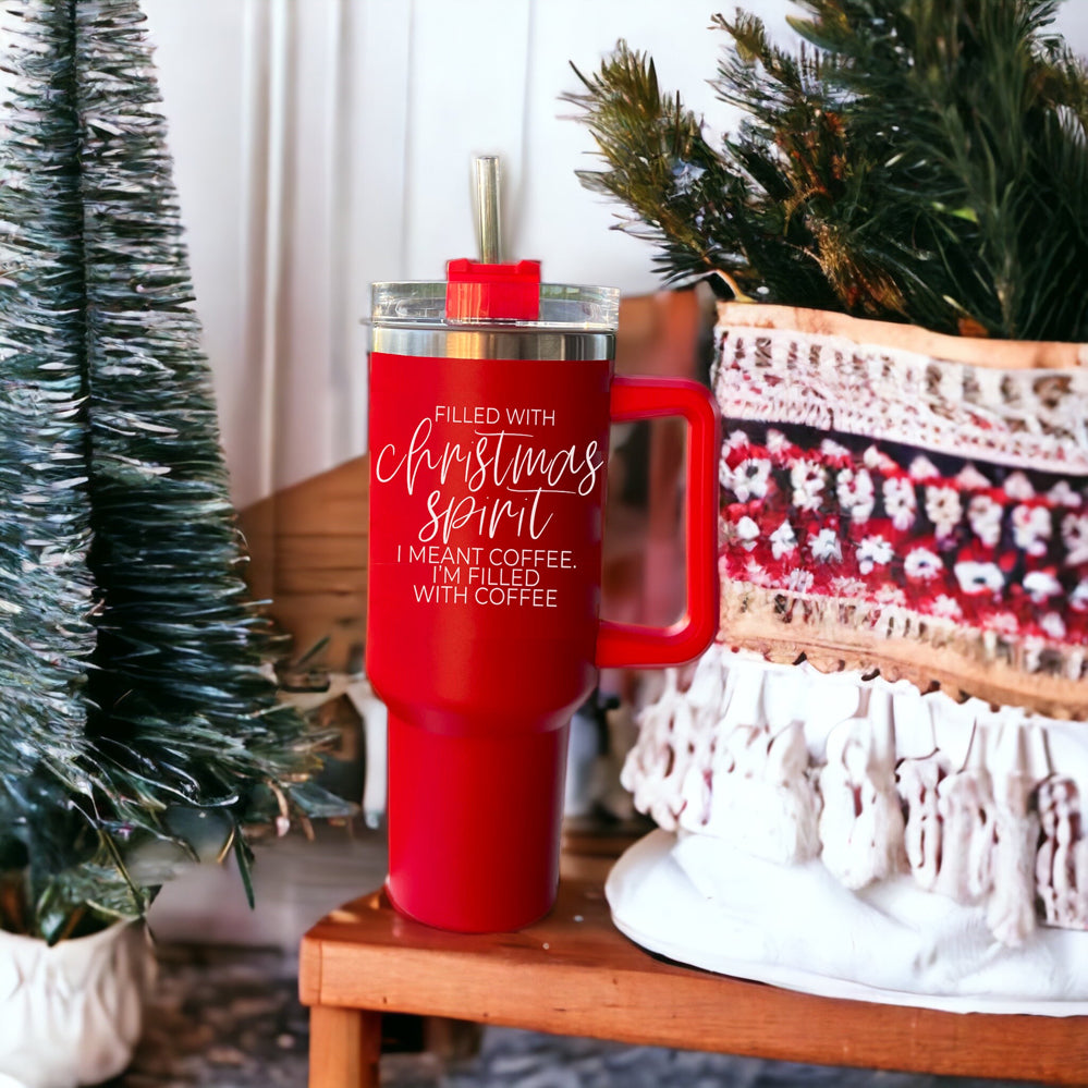 Christmas Coffee Tumbler 40oz Insulated Travel Mug With Handle Lid Straw Red