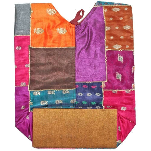 Raw Silk Patchwork Shoulder Bag Embroidered Floral Art