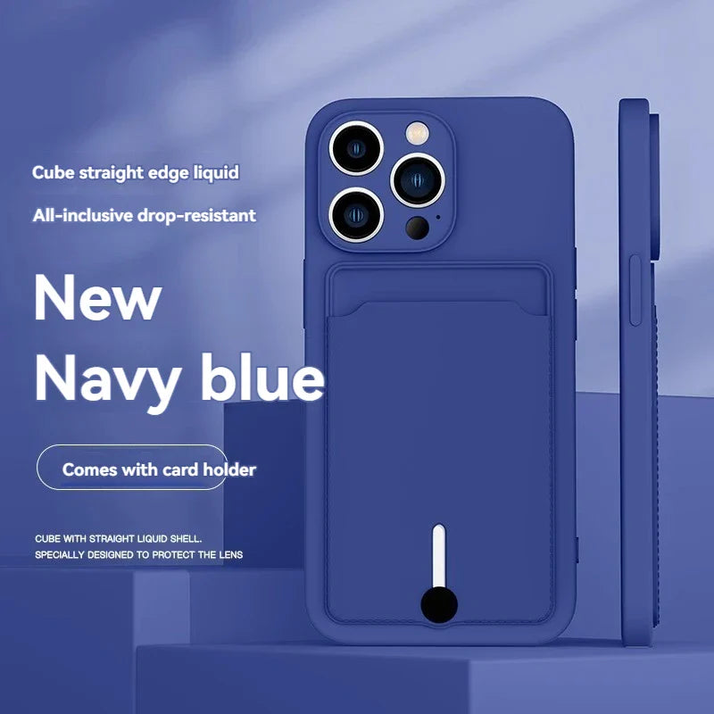 Mobile phone case card slot  for iphone 16 15 14 13 12 11 pro max mini plus silicone  soft tpu Credit card  bag cover case