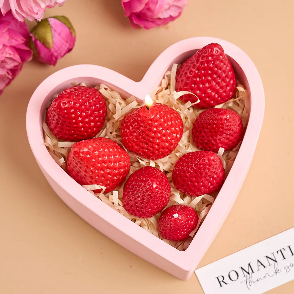 3D Strawberry Aromatherapy Candle Silicone Mold DIY Handmade Romantic Scented for Valentine's Day Party Home Decor Birthday Gift