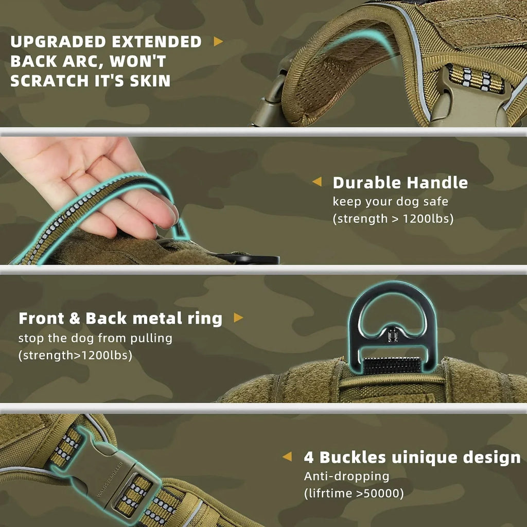Tactical No-Pull Dog Harness – Adjustable MOLLE Military Vest for Medium & Large Dogs