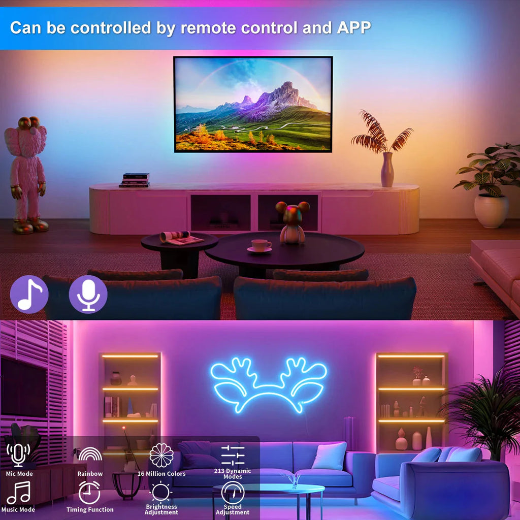 5V RGBIC Neon Strip Lights – Bluetooth USB LED Ribbon