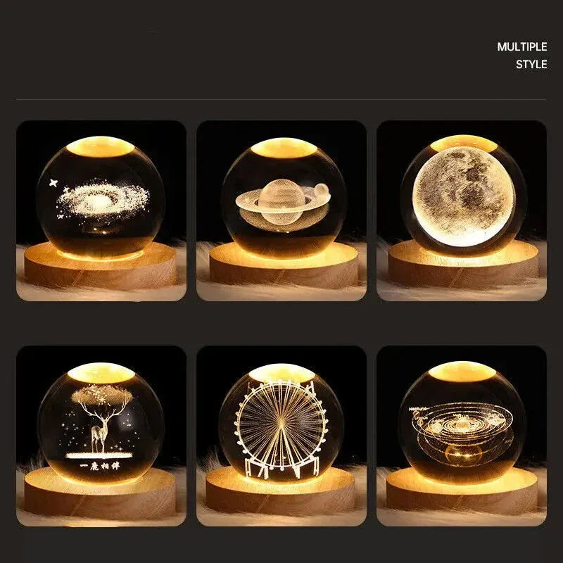 Kids LED Crystal Ball Lamp – 3D Moon & Galaxy Table Decor Toy