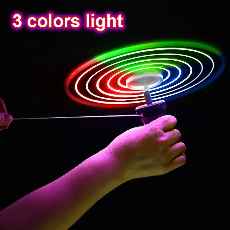 Pull Wire Glow UFO – Spinning LED Flyer Toy for Kids Outdoor Fun
