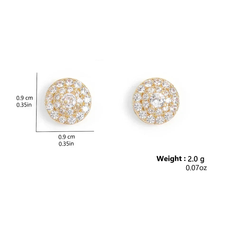 TrendMen Hiphop Rock Round Copper Zirconia Stud Earrings For Men Boy Silver Color Metal Crystal Earring Party Ear Jewelry Gifts
